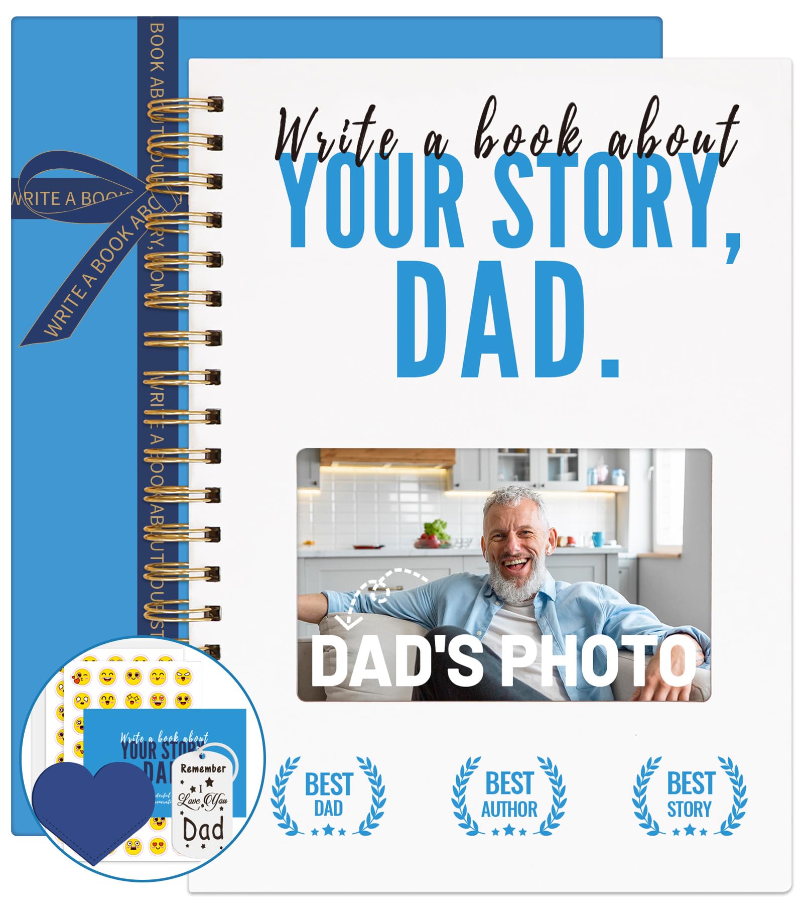 Dad Story Book (Hardcover), Dad Book to Fill Out, A Meaningful Keepsake for Dad to Share His Memories, 260+ Prompt Questions, Gifts for Dad for Father's Day, Birthday & Christmas, Spiral Bound