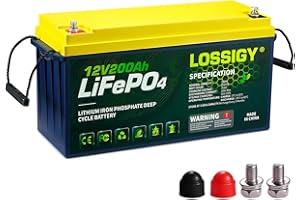 LOSSIGY 12V 200AH LiFePO4 Lithium Battery with BMS, 2560Wh Deep Cycle Power Supply, Perfect for Solar System, RV, Off Grid