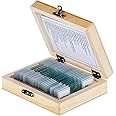 AmScope PS25 Prepared Microscope Slide Set for Basic Biological Science Education, 25 Slides, Includes Fitted Wooden Case