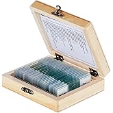 AmScope PS25 Prepared Microscope Slide Set for Basic Biological Science Education, 25 Slides, Includes Fitted Wooden Case Brown