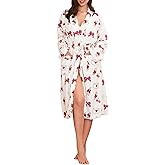 TIKITIDES Women Fleece Floral Fruit Print Bathrobe Valentine Robe Soft Flannel Lounge Robe Cute Lightweight Gown with Belt