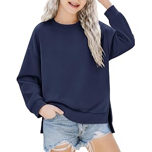 Girls Sweatshirts Kids Long Sleeve Tops Cute Crewneck Oversized Hoodless | Crewneck hoodie for girls, Fleece side split warm