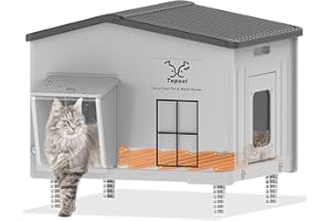 MYODAL Large Indestructible Heated Cat House for Outside, Extrmely Waterproof & Weatherproof Heated Outdoor Cat House for Winter, Fully Insulated Feral Cat Shelter for Outdoor Barn Cats Strays, 22x17x19.7 in