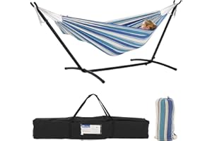 EVLIQUIL Double Hammock with Stand Included 450lb Capacity Space Saving Steel Stand,Premium Carry Bag Included,Suit for Outside,Indoor,Yard,Camping(Ocean).
