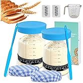 Bakedon 34oz Sourdough Starter Jar Kit,Wide Mouth Sourdough Starter Container with Feeding Tracking Band, Silicone Spatula&Sourdough Starter Kit-Baking Supplies(2 pack). (Blue)