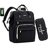 LOVEVOOK Nurse Backpack Laptop Backpack for Women with Stethoscope Case & USB Charging Port Anti Theft Travel Backpacks Doctor Bag Fits 15.6 Inch Laptop and Notebook, Black