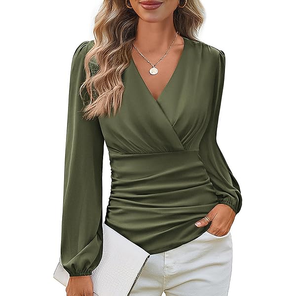 トップス KAVAL Round neck blouse Amazon.com: Women's Cross Wrap Vneck Blouse Draped Front Ruched