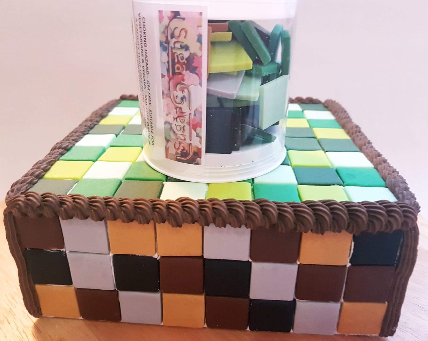 80 X 2cm Squares Pixel Style Miner Party Edible Sugar Cake