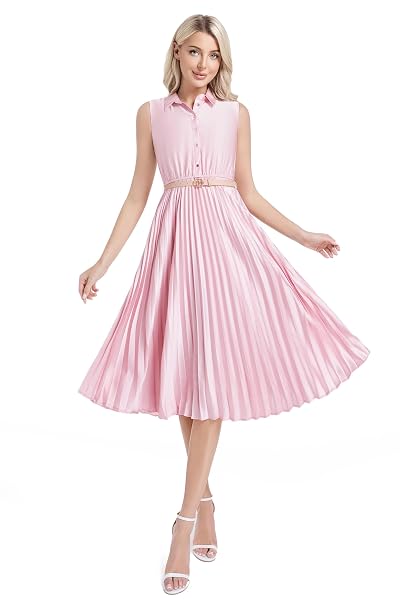 ABLETREE WOMEN’S SATIN MIDI DRESS SLEEVELESS ELEGANT SHIRT...
