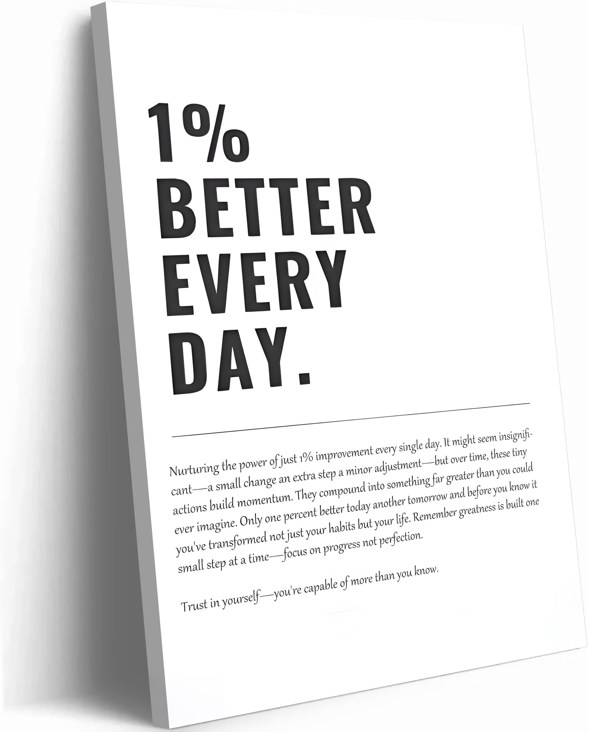 Photo 1 of 1% Better Every Day Framed Canvas Wall Art Modern Quote Decor 12x16in canvas