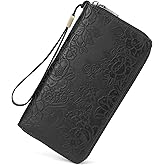 SENDEFN Women's Wallet RFID Blocking Leather Zip Around Wallet Large Capacity Long Purse Credit Card Holder with Wristlet