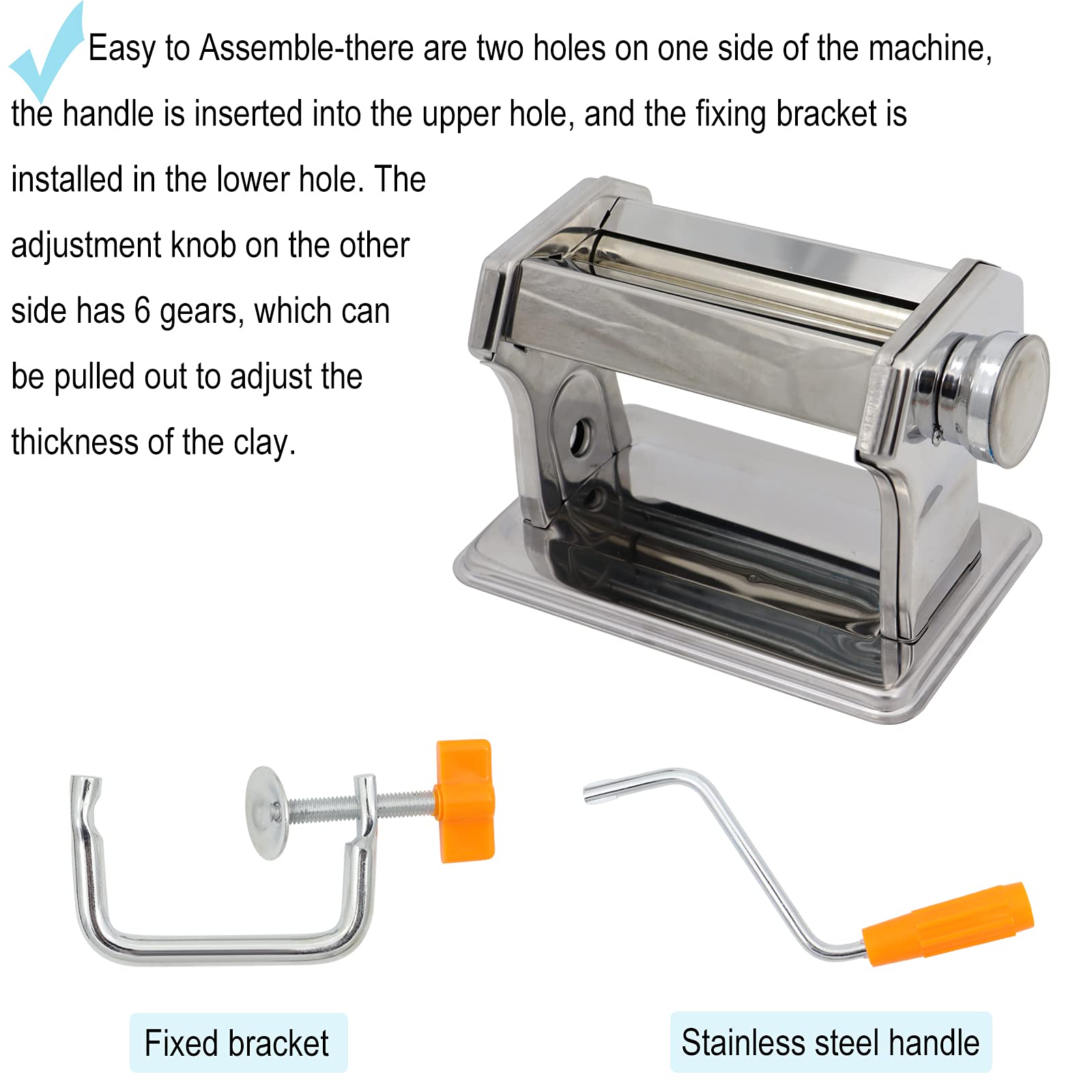 Polymer Clay Press Machine, Craft Clay Mixers Machine and 40PCS Polymer Clay Cutters Mold, Stainless Steel Handmade Clay Rolling Machine for DIY Craft - 6 Thickness Options