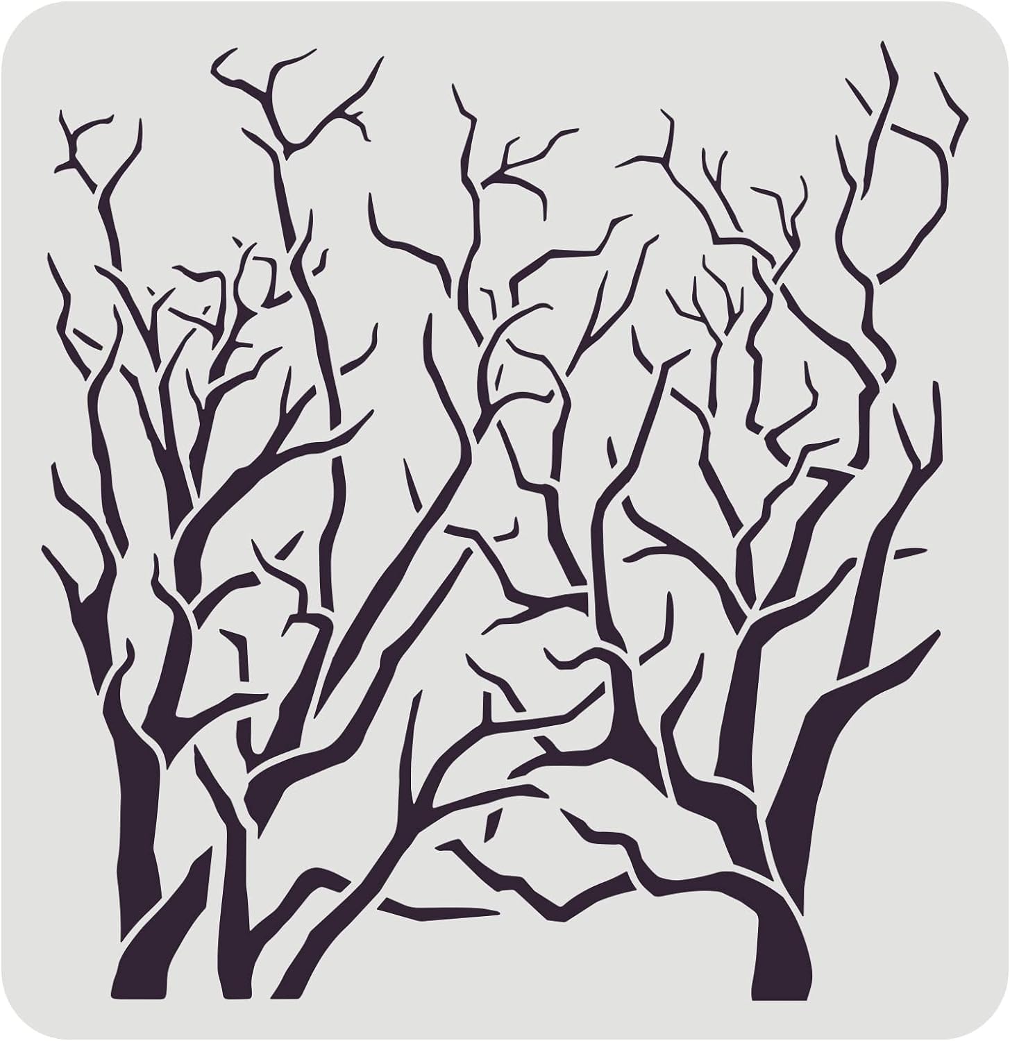 FINGERINSPIRE Tree Stencil with Branches 30x30cm Reusable Tree Drawing Stencil Branches Stencils for Painting Natural Plants Stencils for Painting on Wood, Canvas, Paper, Floor, Wall