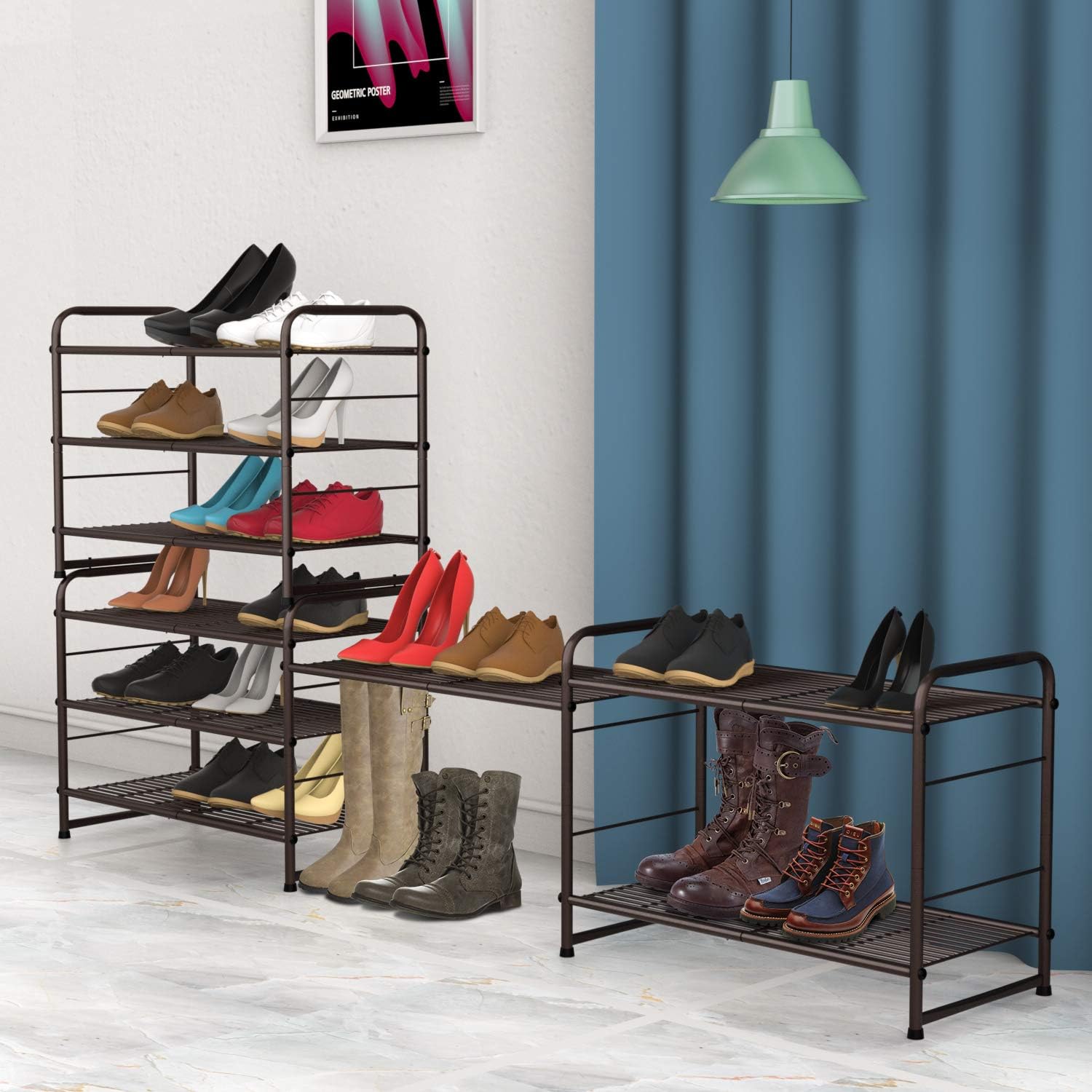 Simple Trending 3-Tier Stackable Shoe Rack, Expandable & Adjustable Shoe Shelf Storage Organizer, Wire Grid, Bronze: Home Improvement