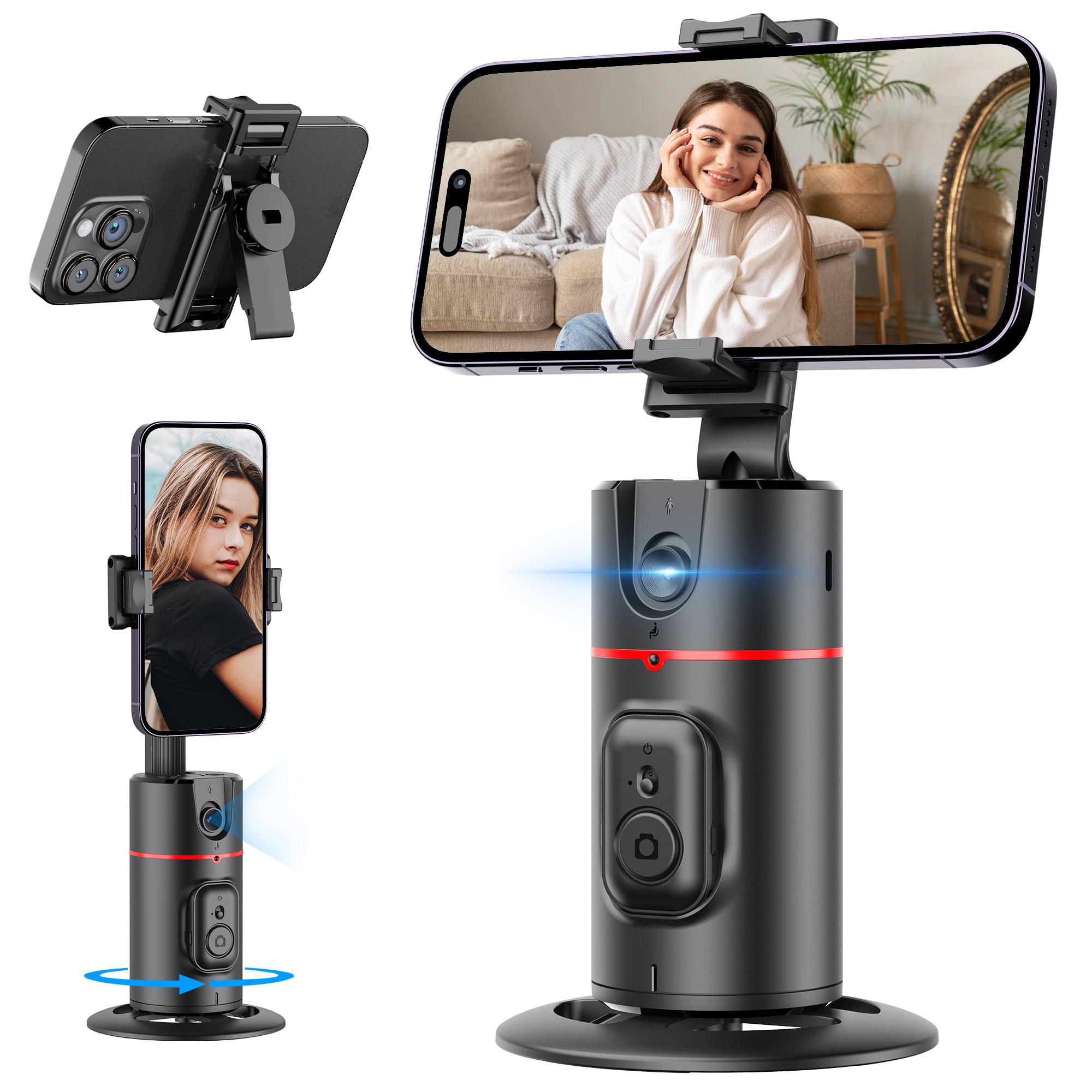 QIRITA Auto Face Tracking Tripod, No App, Smart Shooting Phone Holder with Remote, 360° Rotation Body Phone Camera Mount with Phone Holder Body Smart Tracking Tripod for Vlog/TIK Tok(Black)