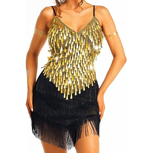 Amazon.com: ranrann Women's Jazz Latin Dance Dress Halter Backless Sparkly  Sequins Fringe Salsa Cha-Cha Rumba Ballroom Dance Costume F1217Black Small  : Clothing, Shoes & Jewelry