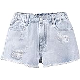 Floerns Girl's Elastic Waist Destroy Raw Hem Denim Shorts Straight Leg Jean Shorts