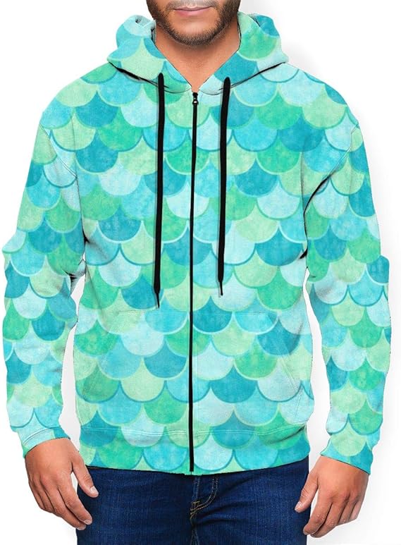 Amazon Co Jp ターコイズグリーンマーメイドスケール メンズ パーカー ファッション カーディガン キャップ付き カジュアルウェア ジッパー 服 ファッション小物