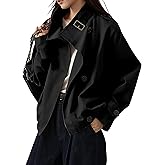 Megfie Jackets for Women Trendy Vintage Trench Coat Turtleneck Crop Jackets with Pockets
