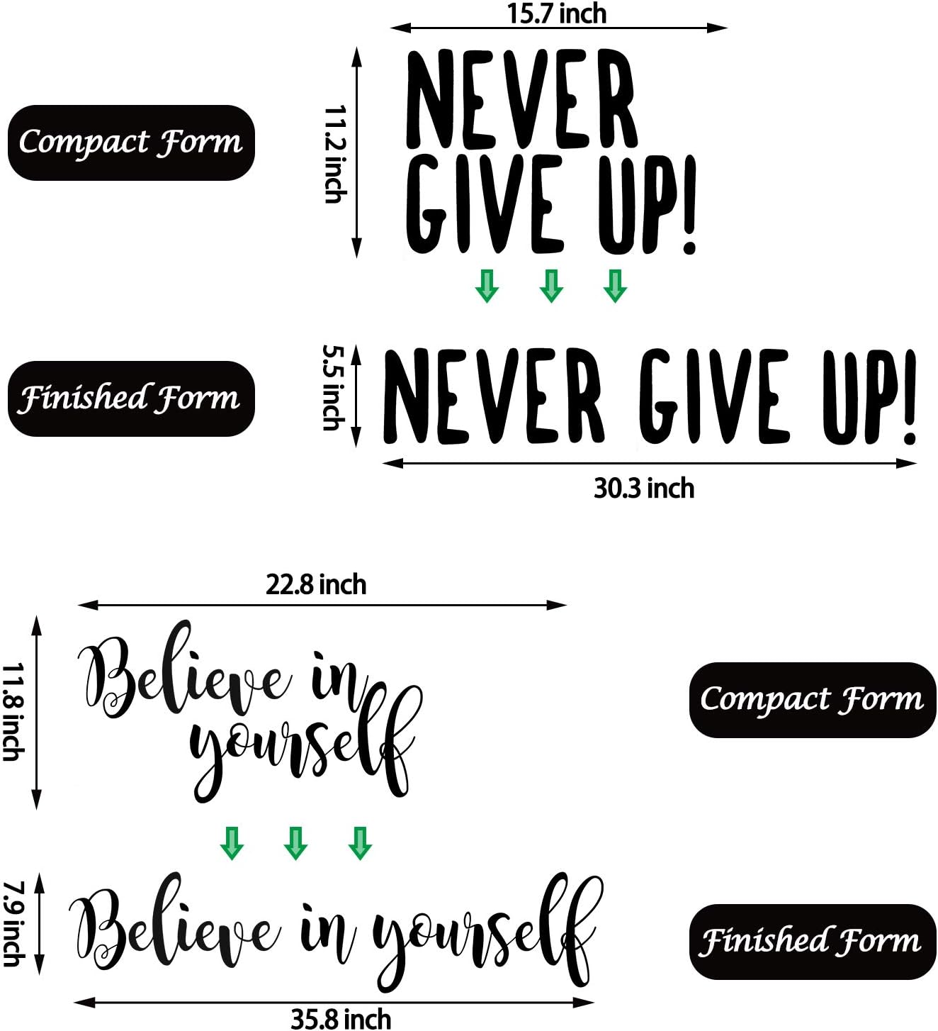 2 Sheets Vinyl Wall Quotes Stickers Believe in Yourself Inspirational ...