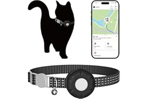 HONGTOP H Pet Tracker, Real-time Cat Tracker with Breakaway Cat Collar, Compatible with Apple Find My(iOS Only), Alarm Alerts, No Monthly Fee, Battery Life Up to 1 Years, Black