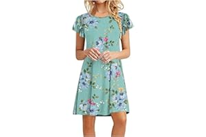 TOBCHONP Womens Plus Size Dresses Loose Crew Neck Ruffle Mini Dress Summer Solid Vintage Pleated Cap Sleeve Tshirts Dress