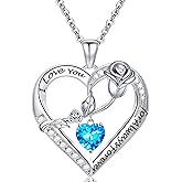 Emma Manor EM Heart Necklace for Women 18K White Gold Plated I Love You Love Heart Cubic Zirconia Rose Pendant Necklace for Her