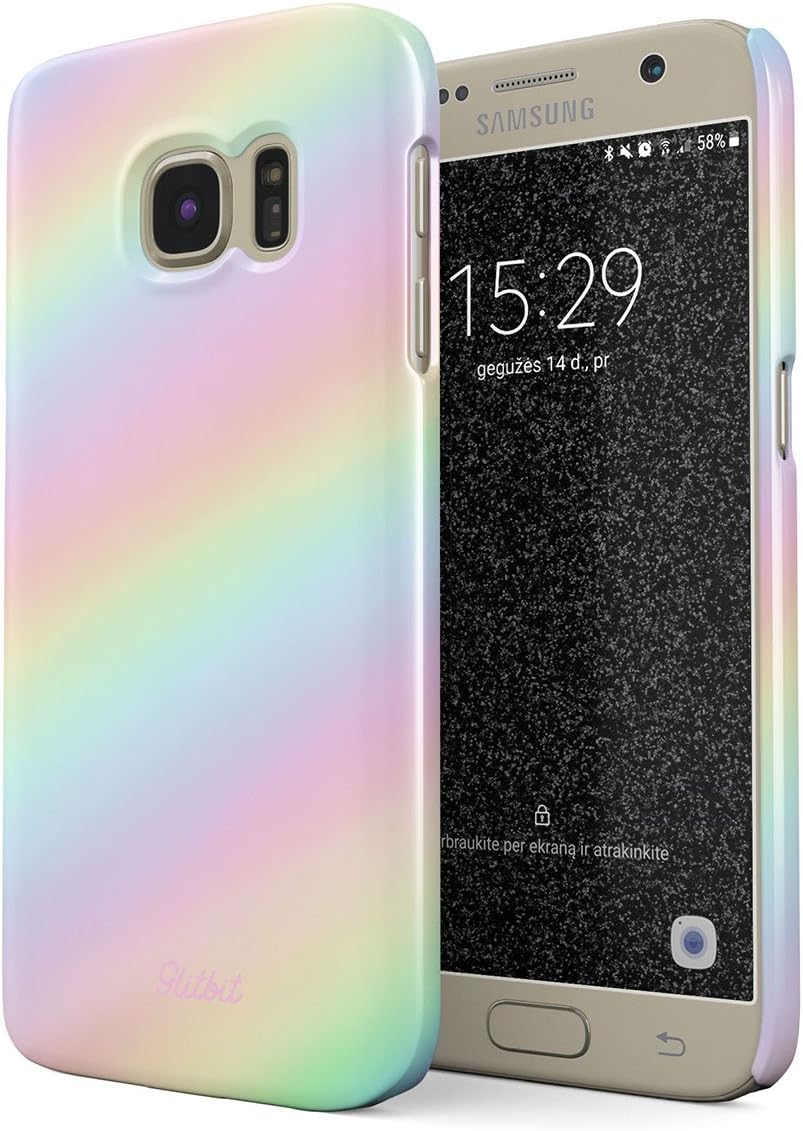 Glitbit Compatible with Samsung Galaxy S7 Case Pastel Rainbow Unicorn Colors Ombre Pattern Holographic Tie Dye Pale Tumblr Kawaii Aesthetic Thin Design Durable Hard Shell Plastic Protective Case Cover