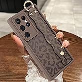 MOWIME Compatible with Samsung Galaxy S24 Ultra Case with Wrist Strap, Cheetah Print Shockproof Soft TPU Protective for Women Girls, Slim Anti Scratch Case for Galaxy S24 Ultra 6.8 Inch, Brown
