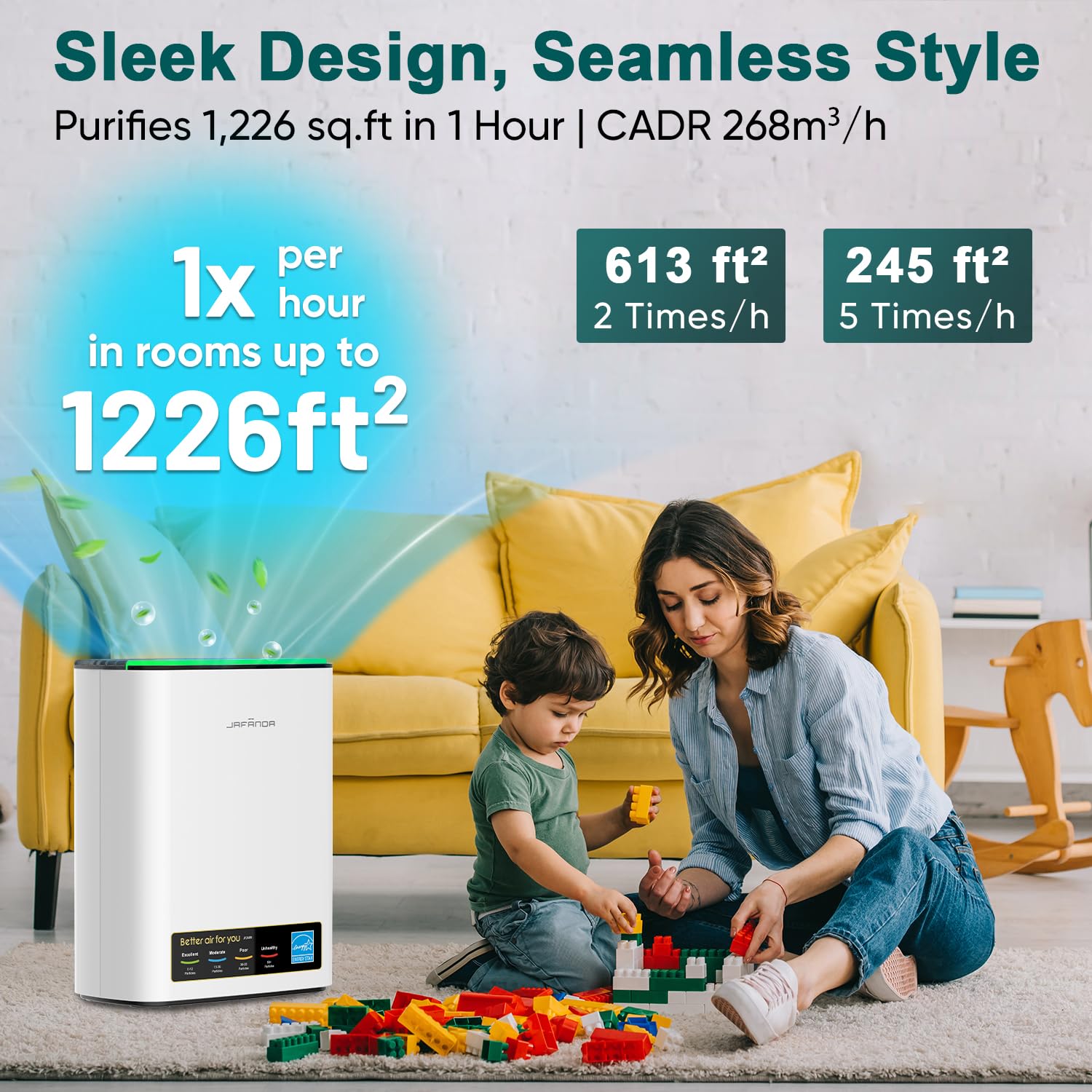 Jafända Air Purifiers for Home Cover Up to 1226ft², Allergen HEPA Air Filter with PM2.5 Sensor, Auto Mode& Timer, Aromatherapy, 22 dB Quiet Air Cleaner for Pet Dander/Hair, Allergies, Dust&VOCs