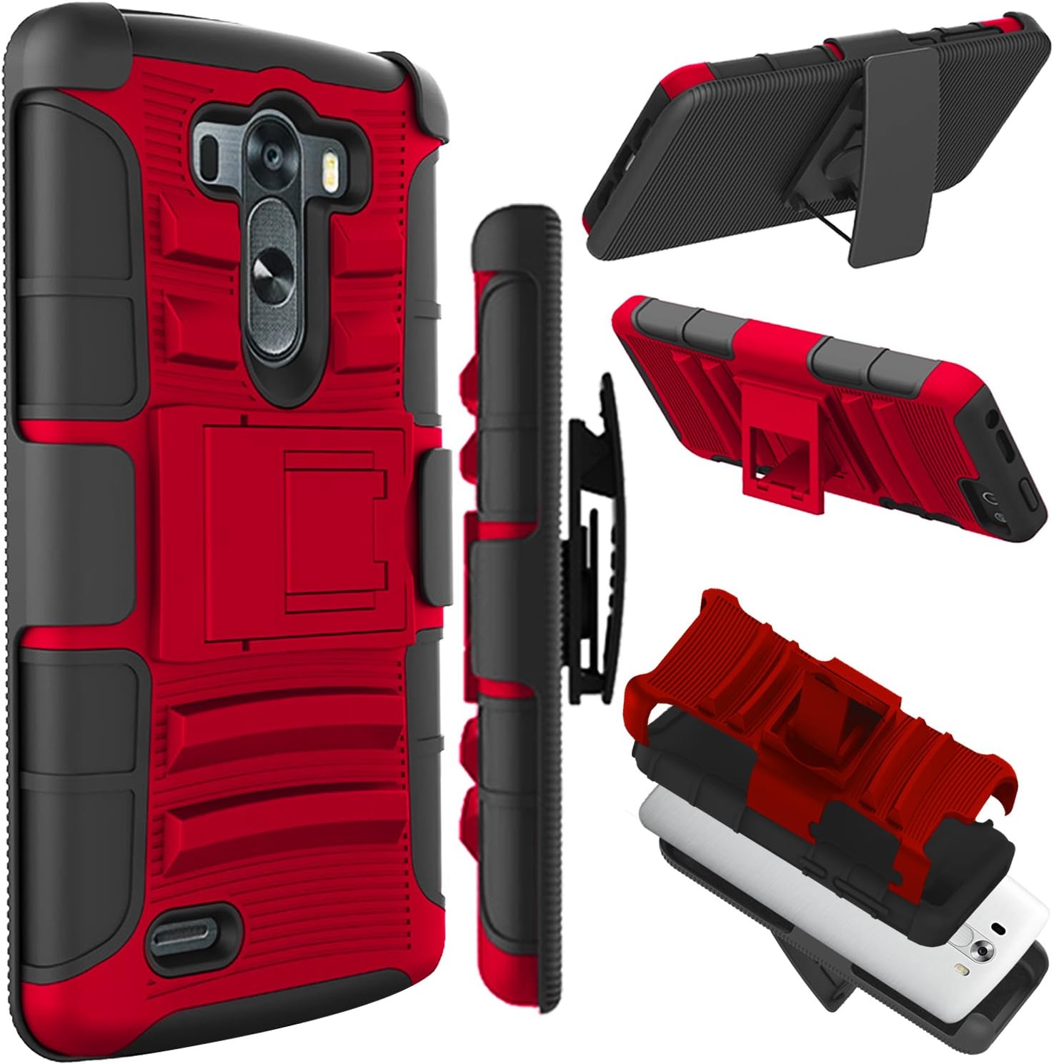 LG G3 Case (5.5 inch), Zenic(TM) Hybrid Dual Layer Armor Defender Full-Body Protective Case Cover with Kickstand & Belt Clip Holster Combo for LG G3 (Red/Black)