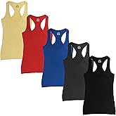 Sexy Basics Womens Racer Back Workout - Sleep Shirt Tank Tops | Soft Body Fit Athletic Tanks -5 Pack