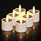 HL Solar Tea Lights Outdoor Waterproof,6PCS 2.4''x2'' Flickering Flameless Candles, Dusk to Dawn Rechargeable Battery LED Votive Tea Lights for Lantern, Garden, Camping, Home Decor (Warm White)