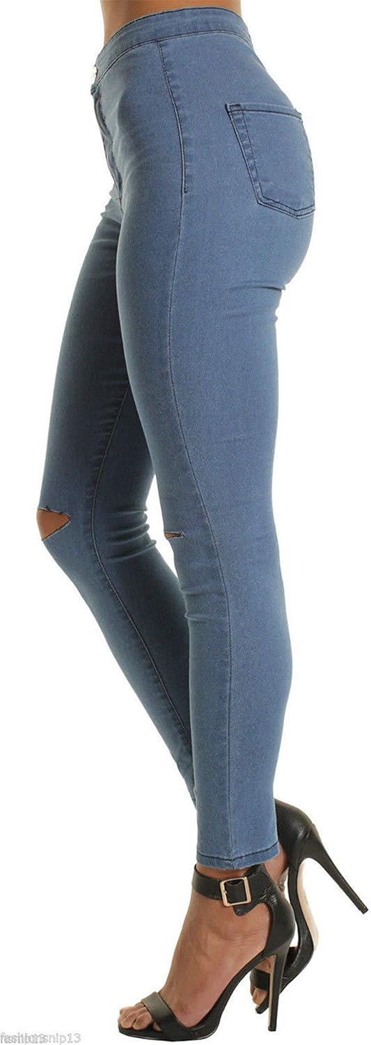 Soluo Women's Mid Rise White Skinny Jeans Ripped Comfy Stretchy Slim Fit Denim Pants Trousers (Blue, X-Large) : Office Products
