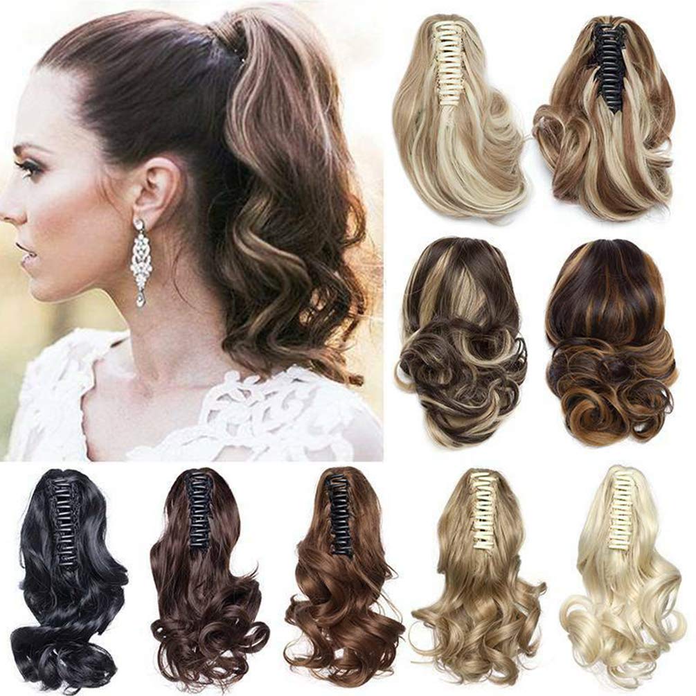 12inch Ponytail Extension Long Curly Clip in Claw Hair Extension Real Natural Looking Ombre Synthetic Hairpiece for Women Sandy Blonde & Bleach Blonde โ image 1