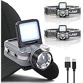 Foleto 2-Pack Rechargeable Hat Clip Lights, 900 Lumens Zoomable & Dimmable LED Headlamp Flashlight with 180° Adjustable Clip, 6 Modes, Long Battery Life for Running, Camping, Hiking, Working