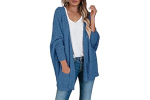 Saodimallsu Women's Chunky Popcorn Cardigan Oversized Open Front Boyfriend Batwing Long Sleeve Fuzzy Knit Sweaters