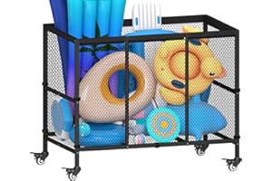 Ardier 150 Gallon Swimming Pool Storage Bin, Outdoor Rolling Pool Toy Organizer Cart for Swimming Acessories, Pool Noodles Holder for Floaties, Life Vests, Beach Essentials, Patio Furniture, Black