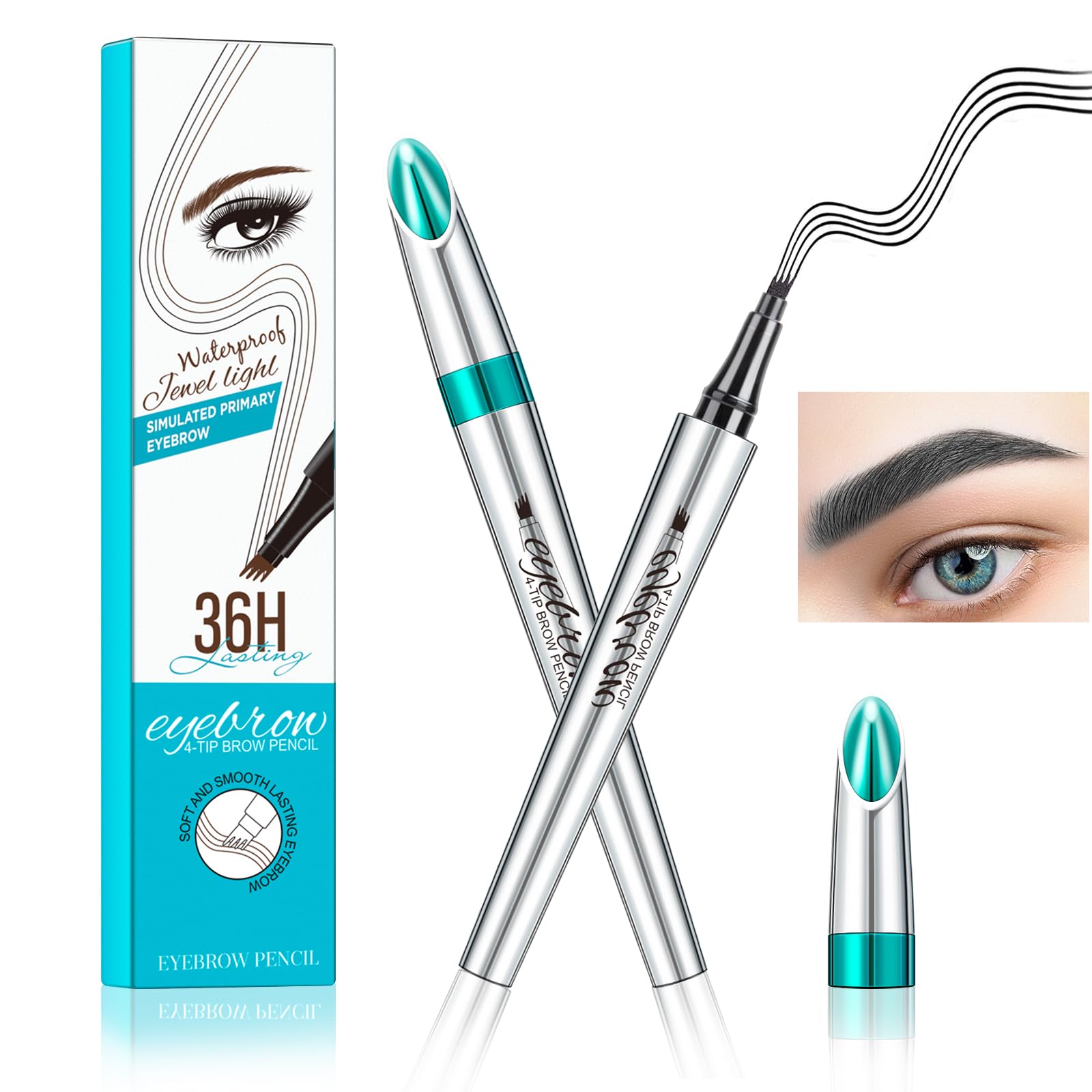 EHIOG Eyebrow Pencil, Microblading Waterproof Eyebrow Pen, Eye Brow Makeup Tool Eyebrow Pencil with 4 Micro-Fork Tip Long-Lasting Brow Tint, for Natural Eyebrow Hair Makeup-04#Black