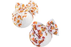 YanJie Thanksgiving Turkey Printed Handmade Pumpkin Bows for Baby Girls, Fall Theme Party Accessories for Infants, Toddlers