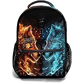 aportt Blue Red Fire Water Wolf Backpack for Boys Girls Durable Casual Basic Kids Bookbag Lightweight School Bag for Teens Students Travel Daypack