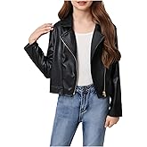 WDIRARA Girl's PU Leather Zip Up Crop Jacket Asymmetrical Collared Long Sleeve Outerwear