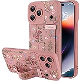 BF2JK Compatible with iPhone 17 Pro Max Case with Wrist Strap, Cute Floral Flower Pattern, Soft TPU Phone Cover, Adjustable Wristband Kickstand Shockproof Protective Case for Girl Women, Pink
