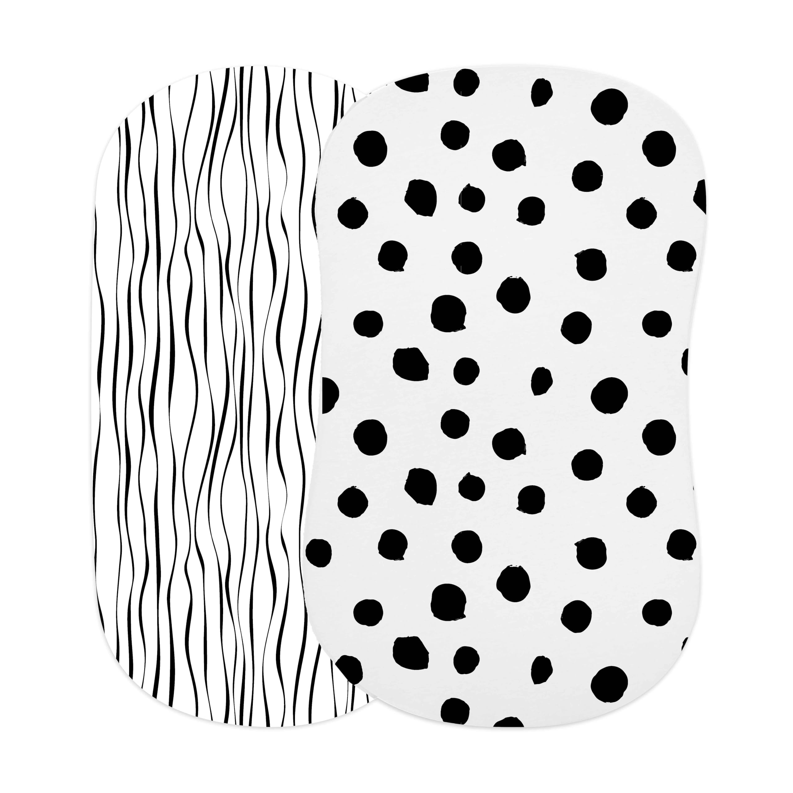Bassinet Sheet Set 2 Pack 100% Jersey Cotton Black and White Abstract Stripes and Dots by Ely's & Co