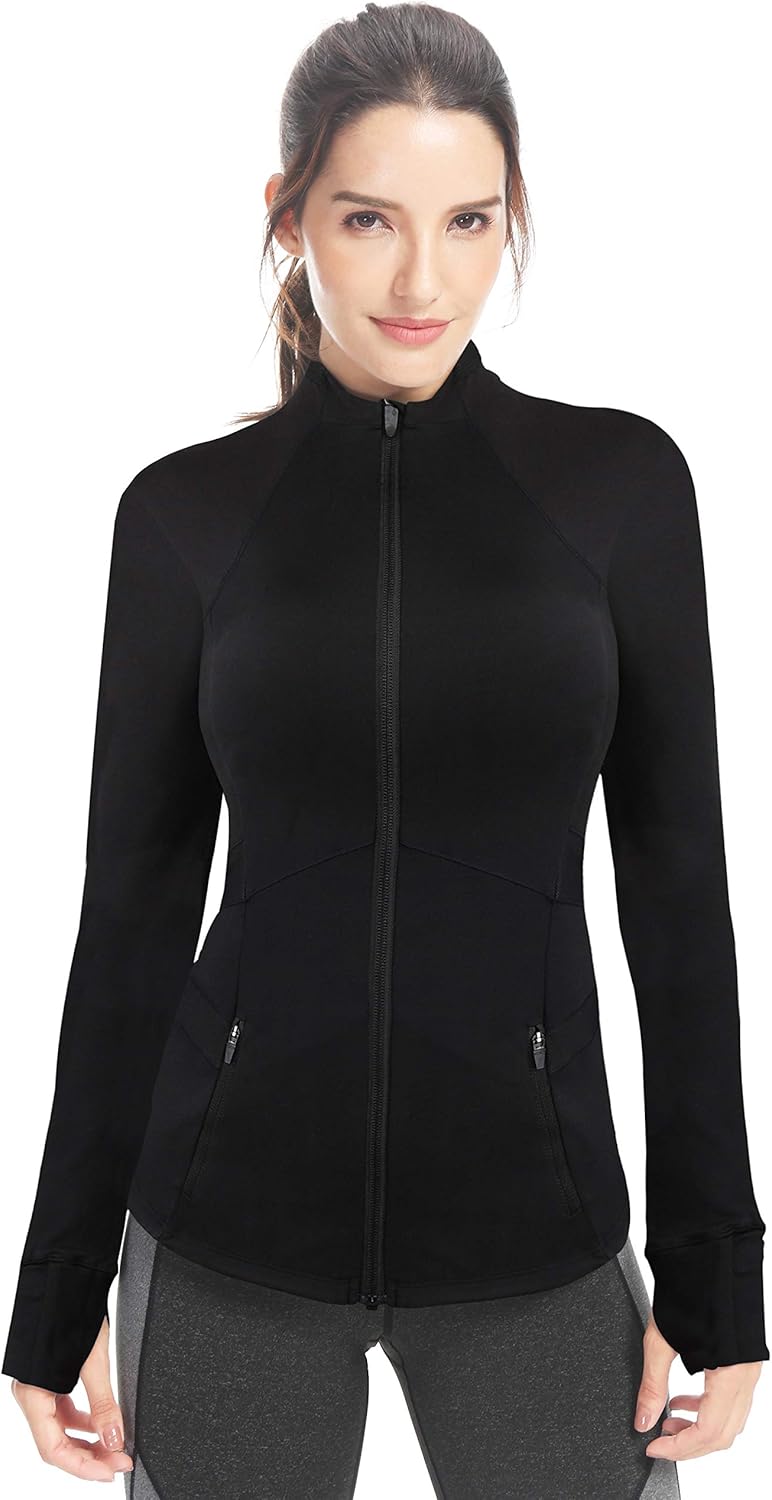 QUEENIEKE Womens Sports Slim Fit Jacket with Long Sleeve Full Zip Side