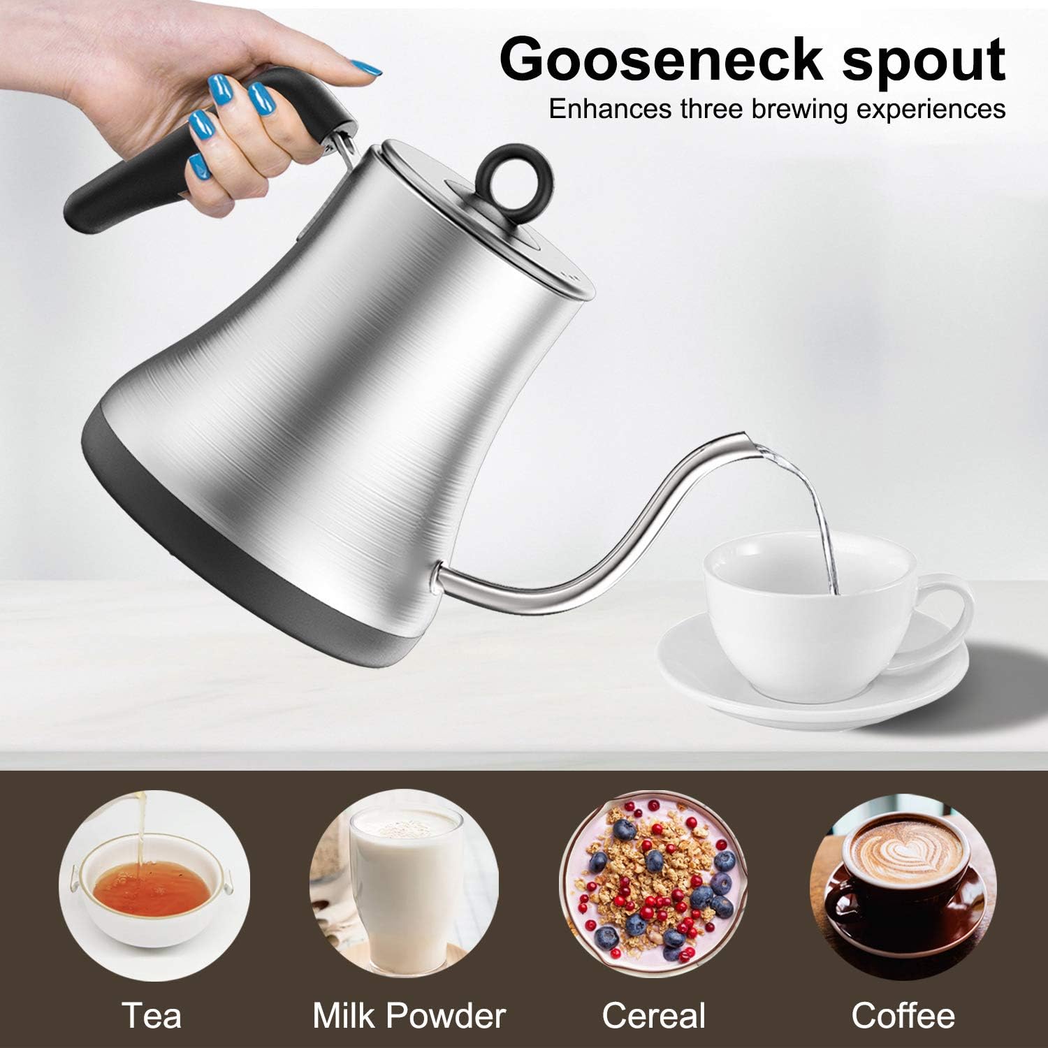 Rozmoz Electric Kettle with Temperature Control, Pour Over Kettle 304 Stainless Steel Tea & Coffee Gooseneck Kettle 0.8L, 1000 Watt Quick Heating: Kitchen & Dining