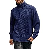Angeun Mens Turtleneck Sweater Pullover Twisted Pattern Casual Loose Fit Thick Winter Long Sleeve Cable Knit Sweaters