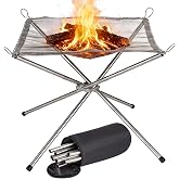 Portable Fire Pit for Camping, 16.5-Inch Folding Wood-Burning Design | stainless steel mesh, carrying bag included, collapsible campfire setup for car camping, patios, backyards and picnics