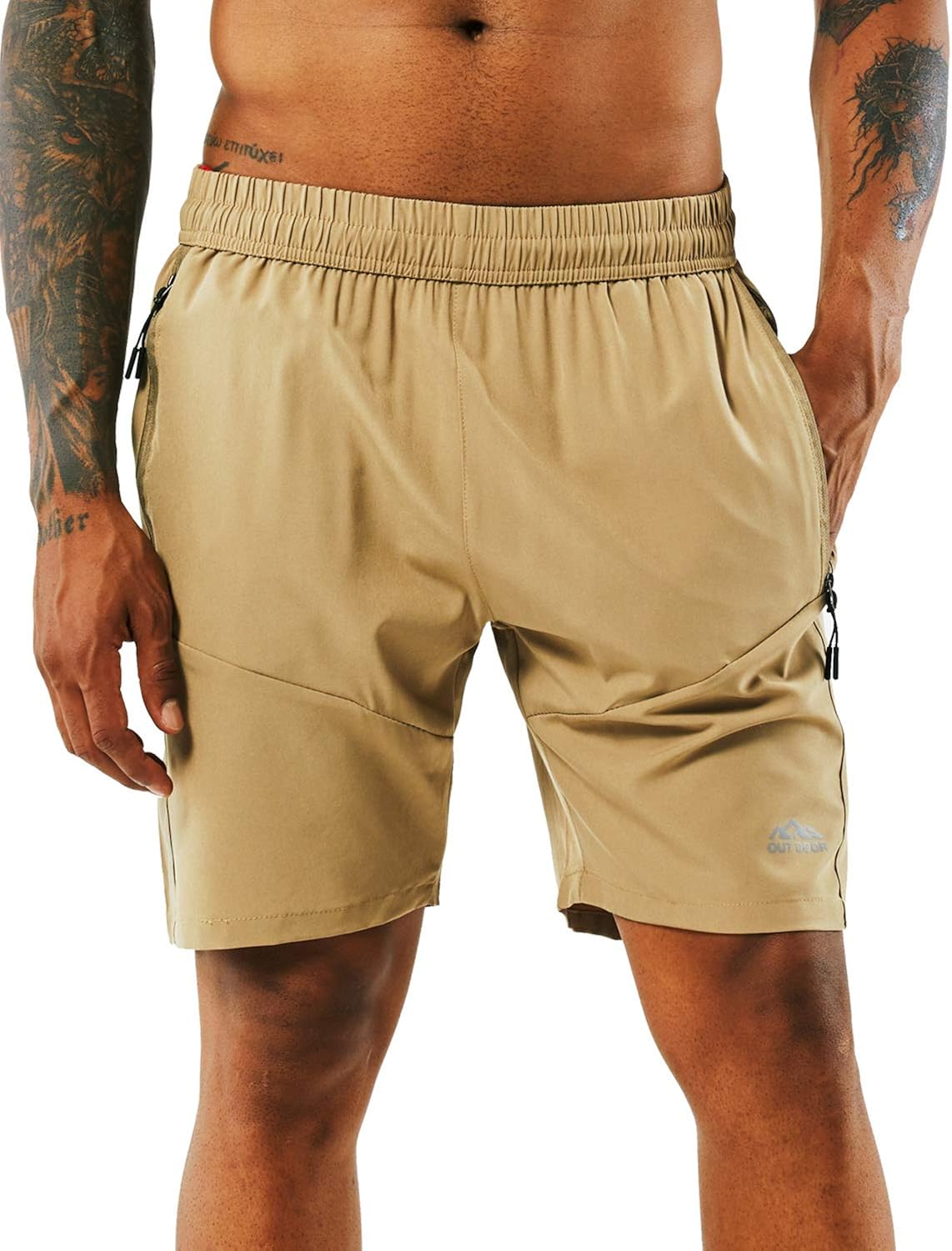 YAWHO Men's Workout Running Shorts Sports Fitness Gym Training Quick Dry Athletic Performance Shorts with Zip Pockets: Clothing