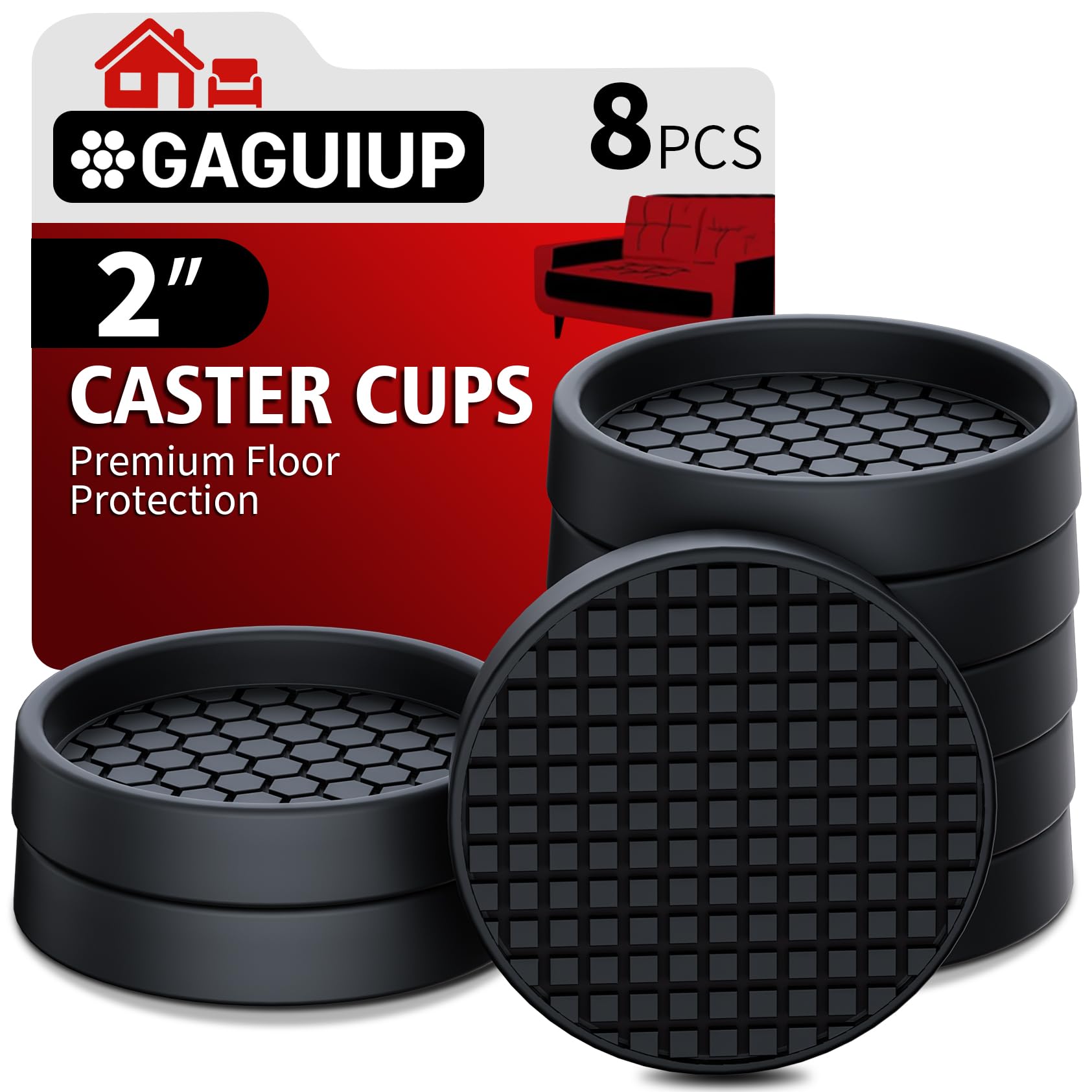Photo 1 of GAGUIUP Non Slip Furniture Pads - 2" Anti Skid Caster Cups, 8PCS Round Black Silicone Furniture Coasters for Hardwood Floors, Anti Slide Furniture Cup Bed Couch Floor Protectors